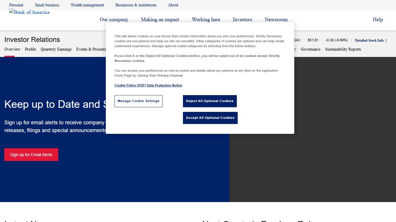 Investor Relations Bank of America Corporation (BAC)