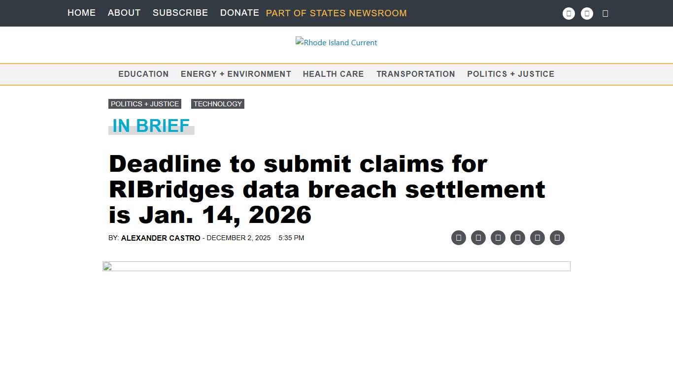 Deadline to submit claims for RIBridges data breach settlement is Jan. 14, 2026 • Rhode Island Current